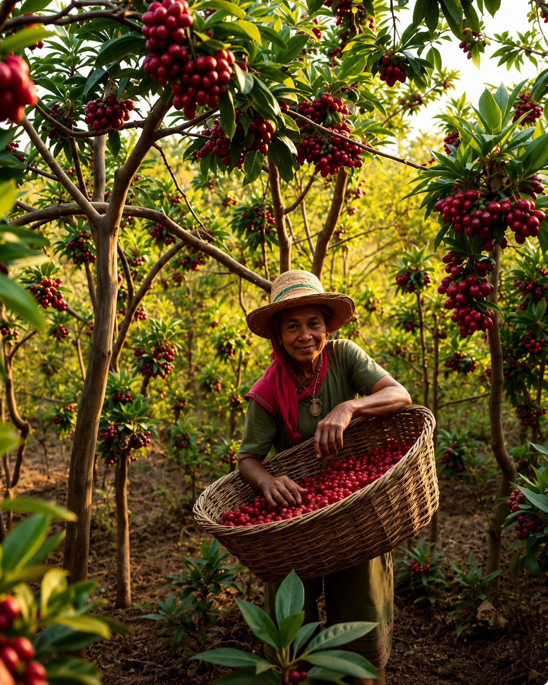 Coffee farmer harvesting cherries in Jinotega, Nicaragua
