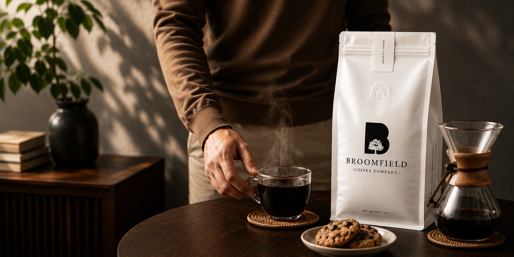 Man pouring freshly brewed Broomfield speciality coffee at home