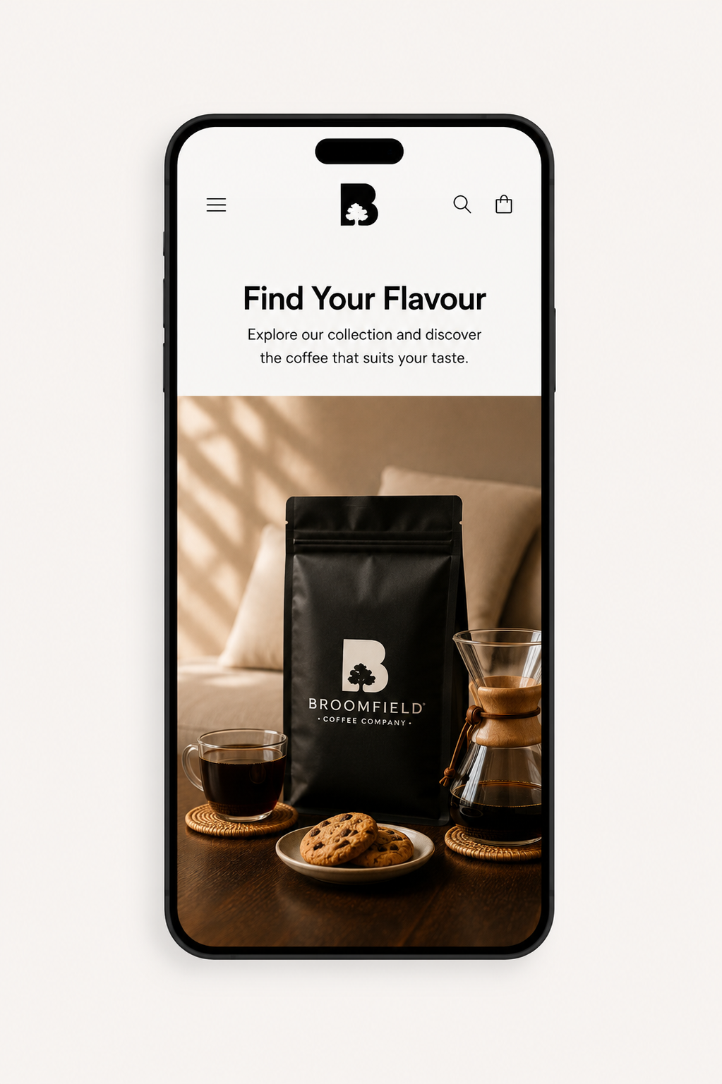 Phone screen showing the Broomfield coffee flavour quiz