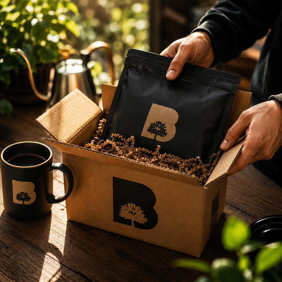 Freshly packed Broomfield coffee box ready for delivery